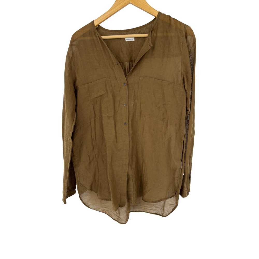 Pomandere‎ Silk Cotton Button Down Blouse Womens Size 44 US 8 Sheer Lightweight